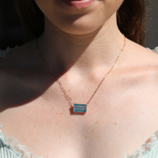 Rectangular Aquamarine Gold Prong Necklace Image