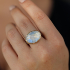 Oval Faceted White Rainbow Moonstone Ring Image