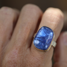 Asymmetrical Tanzanite Silver and 14k Gold Ring Image