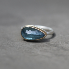 Small Teardrop Inverted Moss Aquamarine Ring