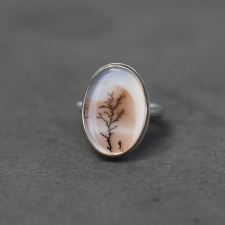 Vertical Oval Dendritic Agate Ring