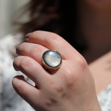 Vertical Asymmetrical Obsidian Ring with Diamond Image