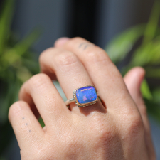 Rectangular Opalized Wood Silver and Gold Ring Image