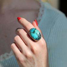 Vertical Chrysocolla Silver and Gold Ring