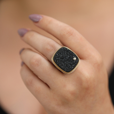 Rectangular Black Drusy and Diamond Ring