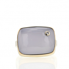 Natural Blue Chalcedony with Diamond Ring