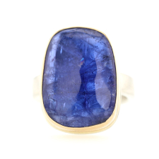 Asymmetrical Tanzanite Silver and 14k Gold Ring Image
