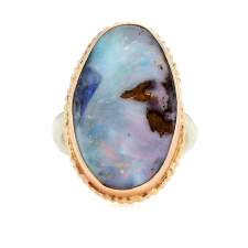 Vertical Boulder Opal Silver and 14k Rose Gold Top Ring Image