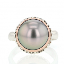 Tahitian Pearl Rose Gold and Silver Ruffled Platform  Ring