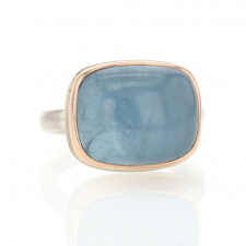 Rectangular Aquamarine Silver and Rose Gold Ring