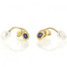 Keishi Pearl and Blue Sapphire Seafire Post Earrings