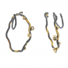 Large Oxidized Silver and 18k Gold Hoop Earrings with Diamonds