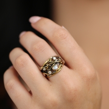 Twisted Oxidized Silver and Gold Unique Ring