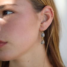 Double Drop Moss Aquamarine Gold Earrings Image