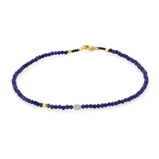 Lapis and Grey Diamond 14K Gold Beaded Bracelet