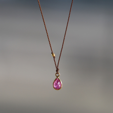 Ruby Teardrop 18k Gold Nylon Cord Necklace Image