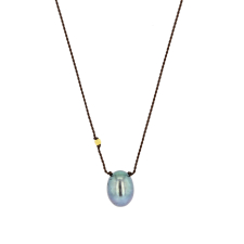 Black Pearl with 18k Gold Bead Nylon Cord Necklace Image
