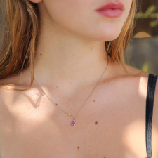 Tiny Ruby Gold Necklace on Nylon Cord