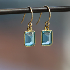 Inverted Blue Topaz Hanging 18k Gold Earrings