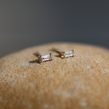 Tiny Diamond Baguette 14k Gold Post Earrings