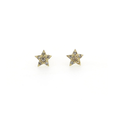 Small Yellow Gold Star Diamond Earrings Image