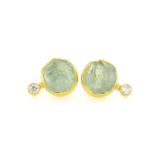 Aquamarine Crystal and Diamond Gold Earrings