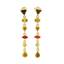 Yellow Sapphire, Fire Opal and Garnet Gold Earrings