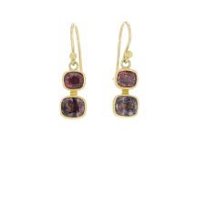 Pink and Purple Spinel Hanging Gold Earrings