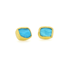 Rough Turquoise Gold Post Stud Earrings