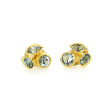 Aquamarine Cluster Gold Post Earrings