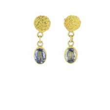 Textured Disc Sapphire Hanging Gold Earrings
