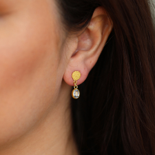 Textured Disc Sapphire Hanging Gold Earrings Image
