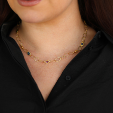 Multi colored Sapphire Gold Link Necklace Image