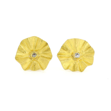 Lotus Leaf Gold Stud Earrings with Diamonds Image