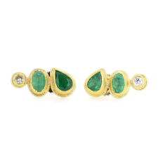 Mixed Shaped Emerald and Diamond Earrings Image