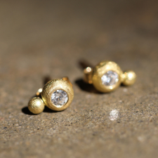 White Diamond Bubble Gold Post Earrings