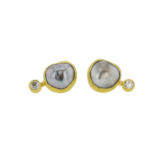 Grey Keshi Pearl Diamond Earrings