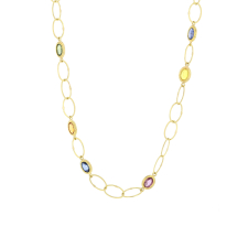 Multi colored Sapphire Gold Link Necklace Image
