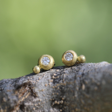 White Diamond Bubble Gold Post Earrings Image