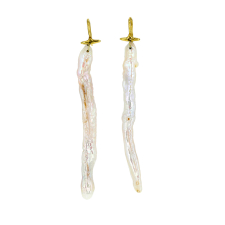 Long Freshwater Pearl 18k Gold Stick Earrings Image