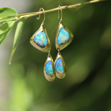 Fossilized Wood Opal Double Drop Earrings Image