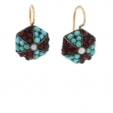 Vintage Turquoise, Garnet and Pearl Earrings