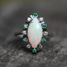 Vintage Marquis Opal Emerald Diamond Ring