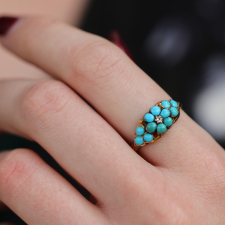 Vintage Victorian Paved Turquoise Ring with Diamond Accent Image