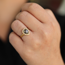 Dark Grey Teardrop Diamond with Halo Ring