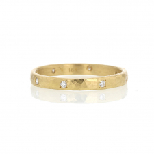 Yellow Gold Hammered 8 Diamond Band Ring Image