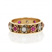 Flower Ruby and Diamond Gold Ring