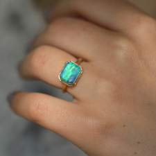 Rectangular All Gold Australian Opal Ring Image