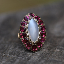 Vintage 14k Gold Moonstone Pink Tourmaline Cocktail Ring