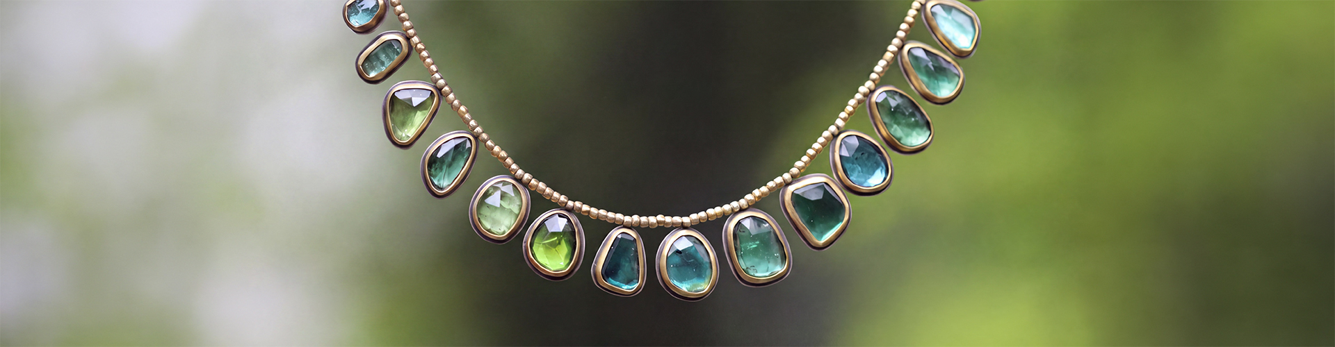 Ananda Khalsa Green Tourmaline Gold Necklace at Voiage